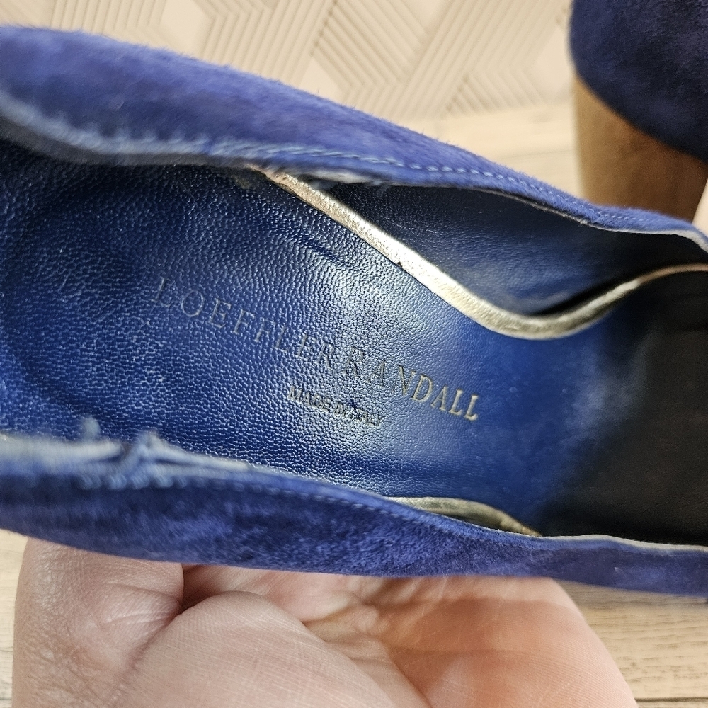 LOEFFLER RANDALL Suede High Wooden Heels Blue Size 6.5B - Picture 8 of 9